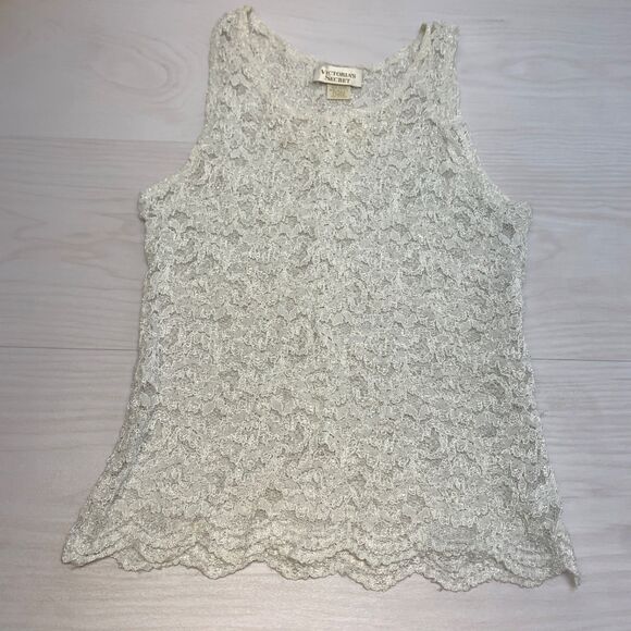 Victoria’s Secret Lace Tank Top, Womens Large Ivory Gold Label - Picture 1 of 7